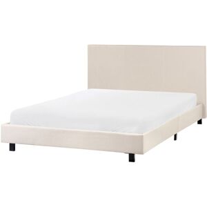 BELIANI Modern Linen Fabric eu Double Size 4ft6 Bed Frame Slatted Beige Albi