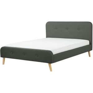 BELIANI Linen Upholstered Fabric eu Double Size Bed Frame 4ft6 Slatted Grey Rennes