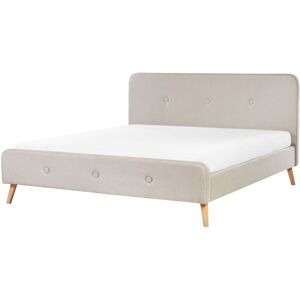 Beliani - Modern Linen Upholstered Fabric eu Super King Bed Frame 6ft Slatted Beige Rennes