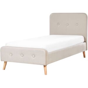 Beliani - Modern Linen Upholstered Fabric eu Single Bed Frame 3ft Slatted Beige Rennes