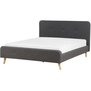 BELIANI Modern Linen Upholstered Fabric eu King Size Bed Frame 5ft3 Slatted Grey Rennes ii