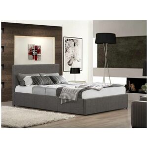 Furniturestop - Modern Storage Ottoman Gas Lift Fabric Bed - Grey - No Mattress 5ft
