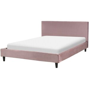 BELIANI Modern Velvet eu Double Size Bed Frame 4ft6 Slatted Base Panel Bed Wooden Legs Headboard Pink Fitou