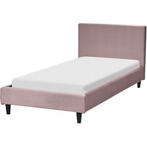 Beliani - Modern Velvet eu Single Size Bed Frame 3ft Slatted Base Headboard Wooden Legs Panel Bed Pink Fitou