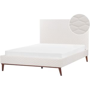 BELIANI Modern Velvet Fabric eu Double Size Bed Frame 4ft6 Upholstered Off-White Bayonne