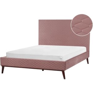 BELIANI Modern Velvet Fabric eu Double Size Bed Frame 4ft6 Upholstered Pink Bayonne
