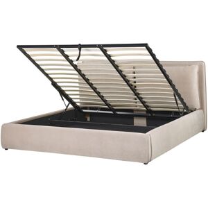 BELIANI Modern Velvet Fabric eu Super King Size Bed Frame 6ft Storage Upholstered Beige Bajonna