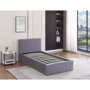 KOSY KOALA Ottoman Bed Gas Lift Storage Grey 3ft Single Line Pattern Velvet Pine Wood Bedroom