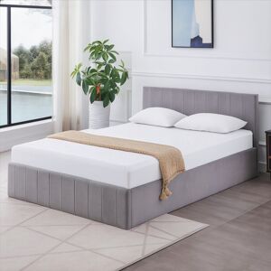 Kosy Koala - Ottoman Bed Gas Lift Storage Grey 4ft Small Double and 1 Mattress Line Pattern Velvet Bedroom