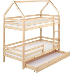 Beliani - Pinewood Bunk Bed 3' eu Single 2 Person Kids Bedroom Wooden House Frame With Drawers Light Brown Girgols