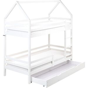 Beliani - Pinewood Bunk Bed 3' eu Single 2 Person Kids Bedroom Wooden House Frame With Drawers White Girgols