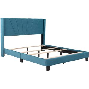 SWEEVT Queen Size Channel Platform Bed Frame Velvet Bed Frame Upholstered Platform Bed with Vertical Headboard, Solid Wood Leg and Strong Slats Support, No