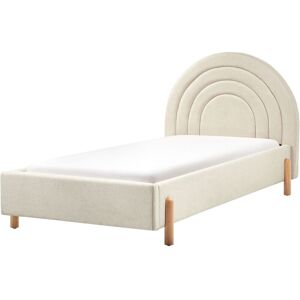 Beliani - Retro Half-Round Headboard Bed eu Single Size 3ft Fabric Upholstery Slatted Base Wooden Legs Beige Anet