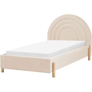 BELIANI Retro Half-Round Headboard Bed eu Single Size 3ft Velvet Upholstery Slatted Base Wooden Legs Beige Anet