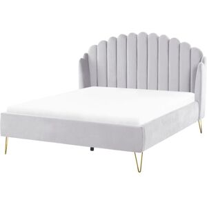BELIANI Velvet Bed Frame Shell Headboard eu Double Size 4ft6 Metal Legs Grey Ambillou