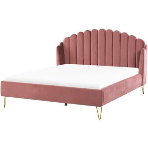 BELIANI Velvet Bed Frame Shell Headboard eu Super King Size 6ft Metal Legs Pink Ambillou