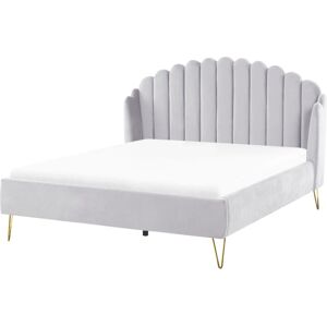 BELIANI Velvet Bed Frame Shell Headboard eu King Size 5ft3 Metal Legs Grey Ambillou