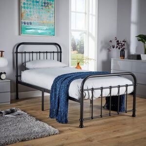 Home Source - Single 3ft Black Metal Bar Bed Frame Wooden Slats Home Living Bedroom Furniture