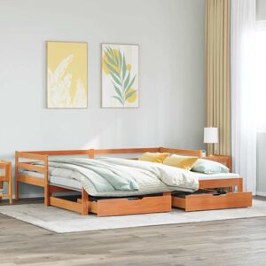 BONNEVIE Single Bed,Adult bed,Daybed with Trundle&Drawers without Mattress Wax Brown 90x190 cm Single VSVS899050
