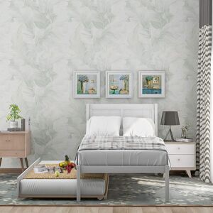 SWEEVT Twin Daybed with Trundle, Wood Sofa Bed Frame Headboard and Footboard and Pull Out Trundle No Box Spring Needed, Easy Assembly - White