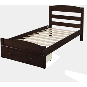 SWEEVT Twin Size Bed Frame with Storage Drawers and Headboard Wood Twin Platform Bed Frame with Strong Wood Slat Support, Footboard/Wood Slat Support/No Box