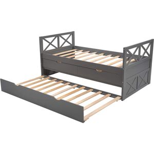 SWEEVT Twin Size Daybed with Trundle and 2 Storage Drawers, Wooden Sofa Bed Multi-Functional Daybed with Drawers and Trundle No Box Spring Needed - Gray