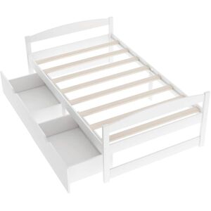SWEEVT Twin Size Platform Bed with Two Drawers,Solid Pinewood Bedframe,Twin Size Storage Bed Frame,Wood Platform Bed with Headboard with Slat Support, No