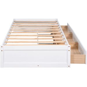SWEEVT Twin Storage Bed with 3 Drawers,Wood Twin Size Platform Bed Frame with Storage Wood Slat Support/No Box Spring Needed for Bedroom Living Room (White)