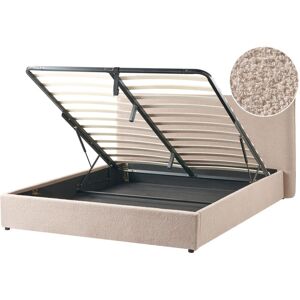 BELIANI Upholstered Ottoman Bed Lift-Up Frame eu King Size 5ft3 Soft Boucle Taupe Lavaur