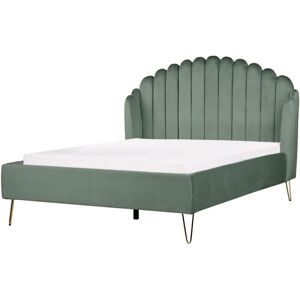 Beliani - Velvet Bed Frame Shell Headboard eu Double Size 4ft6 Metal Legs Green Ambillou