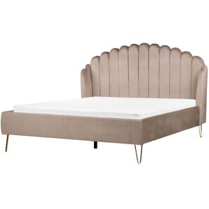 BELIANI Velvet Bed Frame Shell Headboard eu King Size 5ft3 Metal Legs Taupe Ambillou