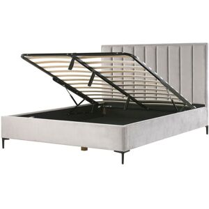 Beliani - Velvet eu Super King Size Bed Frame 6ft Light Grey Ottoman Storage Sezanne
