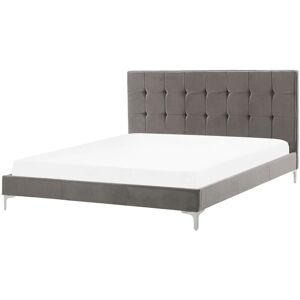 Beliani - eu King Size Velvet Bed Frame 5ft3 Slatted Base Buttoned Headboard Grey Ambert