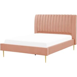 Beliani - Modern Velvet eu Double Size Bed Frame 4ft6 Pink Slatted Base Marville