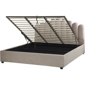 Beliani - Velvet eu Super King Size Storage Bed 6ft Taupe Sea Shell Headboard Slats Vincennes