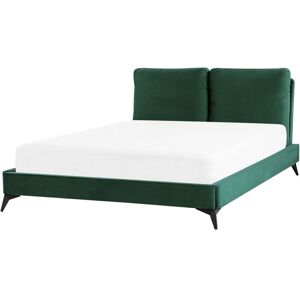 Beliani - Modern Velvet eu Double Size Bed Frame 4ft6 Green Slatted Base Melle