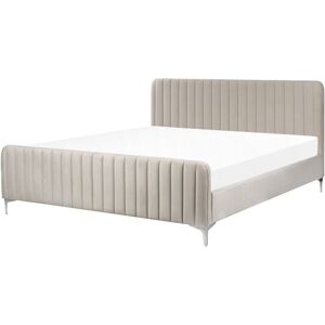 BELIANI Velvet eu Super King Size Bed Tufted Headboard 6ft Metal Legs Slatted Base Taupe Lunan