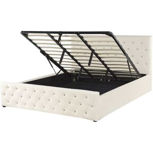 Beliani - Velvet eu Super King Size Bed Frame 6ft Beige Slatted Base with Storage Amiens