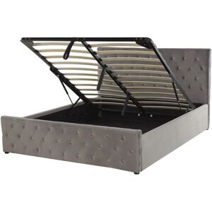 Beliani - Velvet eu King Size Bed Frame 5ft3 Grey Slatted Base with Storage Amiens