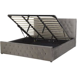 Beliani - Velvet eu Super King Size Bed Frame 6ft Grey Slatted Base with Storage Amiens