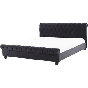 BELIANI Velvet Fabric eu King Size Waterbed 5ft3 with Mattress Tufted Black Avallon