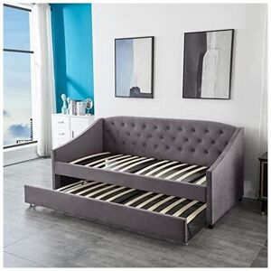 Kosy Koala - Daybed with Trundle Grey 3ft Single Velvet Tufted Wooden Bedroom