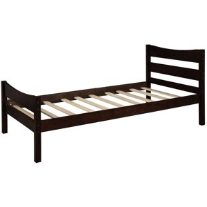 Sweevt - Wood Bed Frame Twin Size,with Headboard & Footboard, Solid Wood Slat Support, No Box Spring Needed, Panel Bed Mattress Foundation Bedroom
