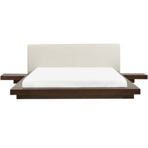 Beliani - Modern eu Super King Size Platform Bed 6ft Side Tables Faux Leather Headboard mdf Dark Ash Wood Zen