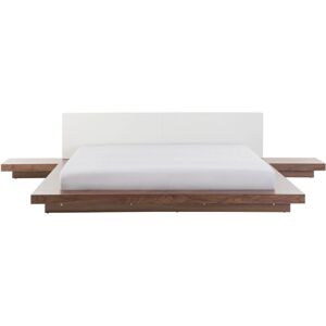 Beliani - Modern eu Super King Size Platform Bed 6ft Side Tables Faux Leather Headboard mdf Brown Ash Wood Zen