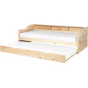 BELIANI Wooden eu Single Trundle Bed Frame 3ft Slatted Frame Slide Out Frame Natural Light Pine Wood Edern