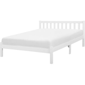 Beliani - Modern Wooden eu Double Bed Frame 4ft6 Pine Wood Slatted Base White Florac