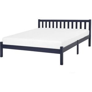 Beliani - Modern Wooden eu Double Bed Frame 4ft6 Pine Wood Slatted Base Navy Blue Florac