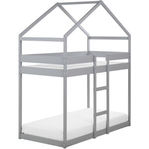 Beliani - Wooden House Bunk Bed with Ladder 3' eu Single Kids Pine Wood Bedroom and Slats Grey Labatut