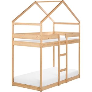 Beliani - Wooden House Bunk Bed with Ladder 3' eu Single Kids Pine Wood Bedroom and Slats Light Labatut